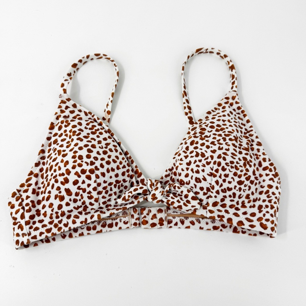 J.Crew Leopard Print Front Tie Triangle Bikini Top Brown White Small BR589 SU23